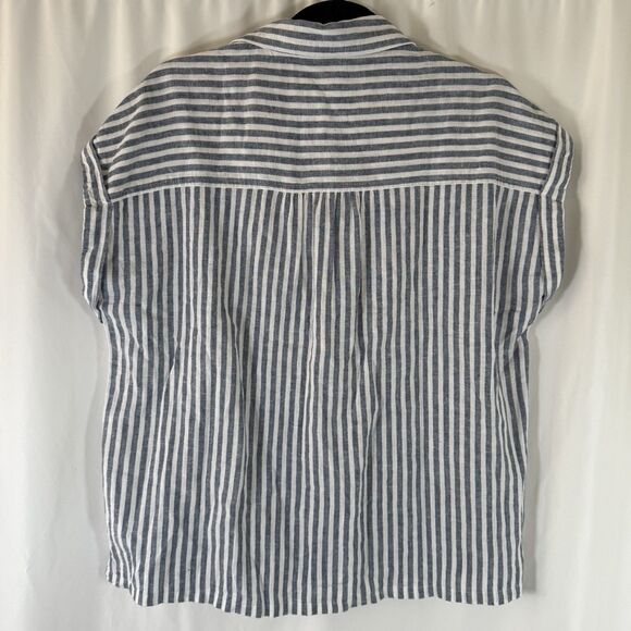 Orvis Linen Blend Button Down Shirt Women's Medium Blue White Striped Short Slv - Picture 8 of 10
